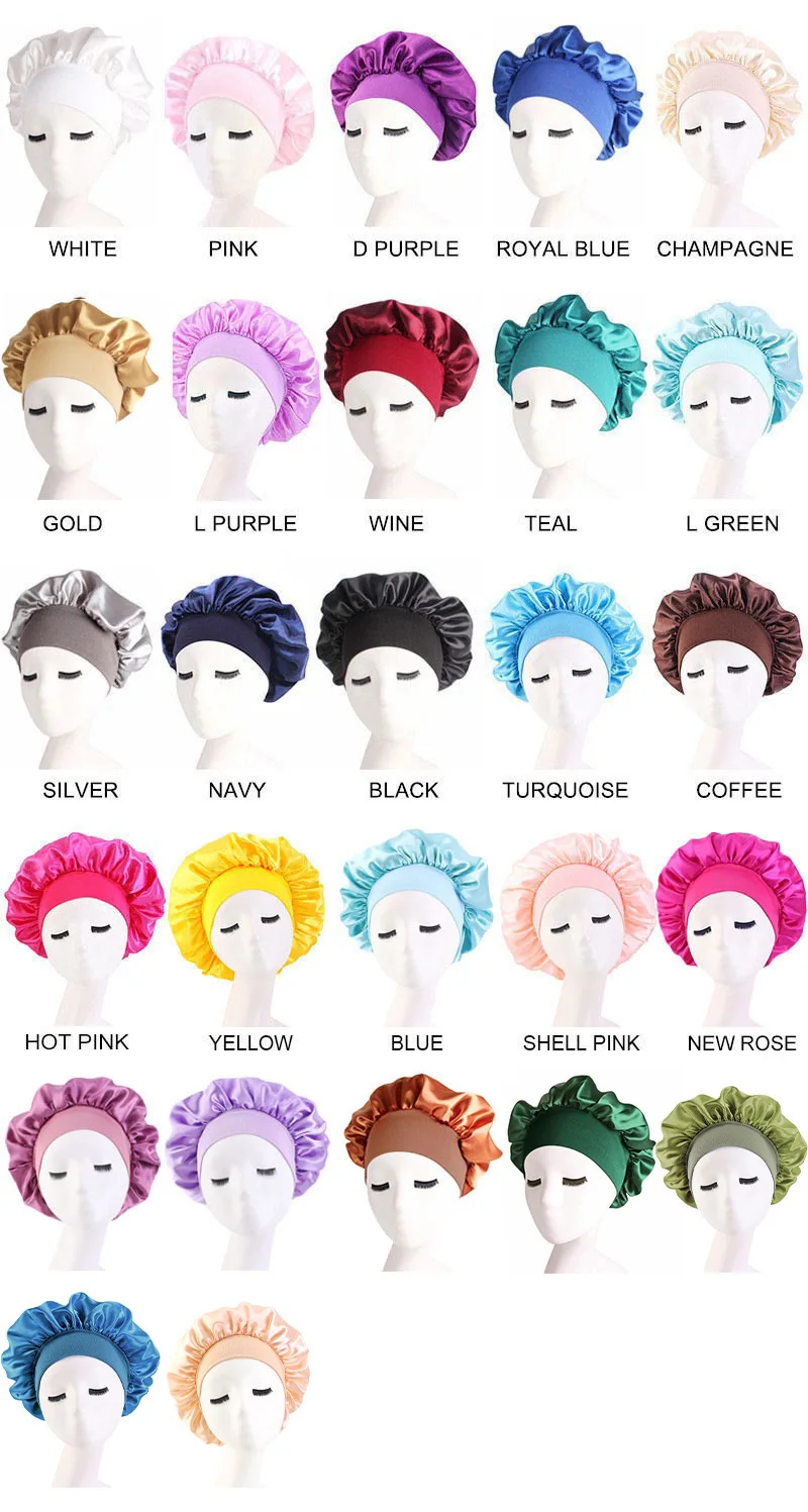 New Style Silky Sleeping Bonnet Caps Plain Night Sleep Hat Women Hair Satin Bonnet With Wide Band