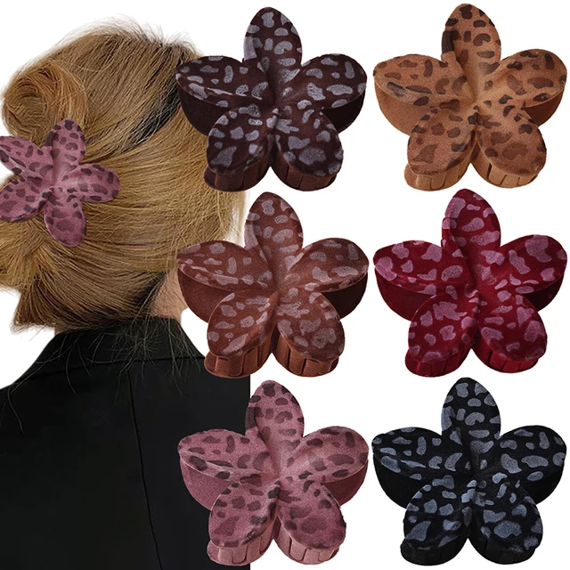 New Korean-Style Retro Flocked Gripper High-End Spotted Flower Shark Clip Fashionable Cute and Elegant Hair Claws for Women