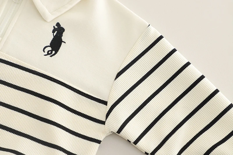 Boys' Hoodie Children's Spring and Autumn 2025 Boys' Striped Polo Shirt Set