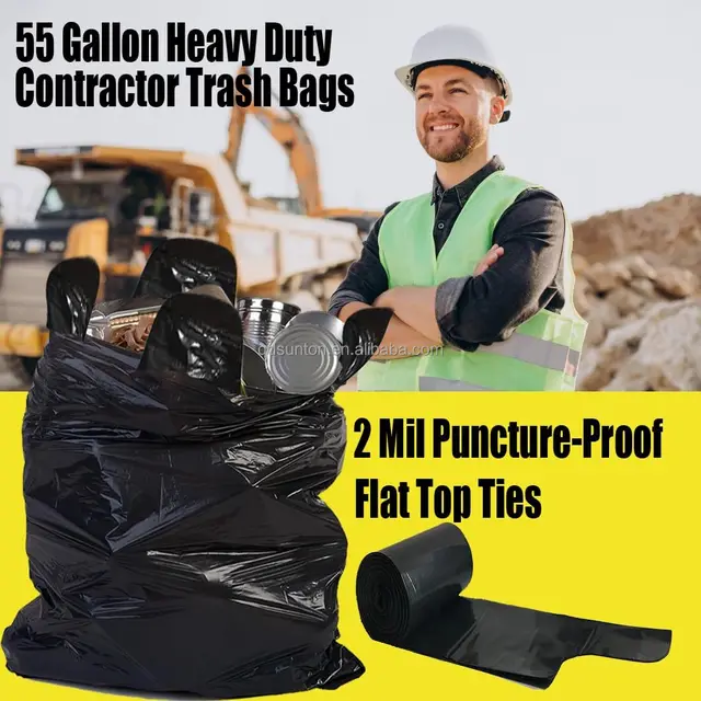 42 gallon 3 mil, 4 mil thick Heavy duty black color contractor bag for plastic contractor PE trash bag construction grade