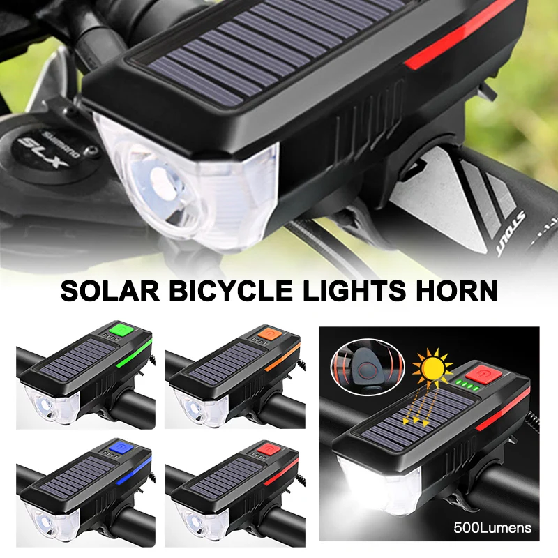 AT Cycle Flood Solar Type-C Rechargeable Powered Electric Bike Headlight Front Lights With Horn Speaker Bicycle Headlight