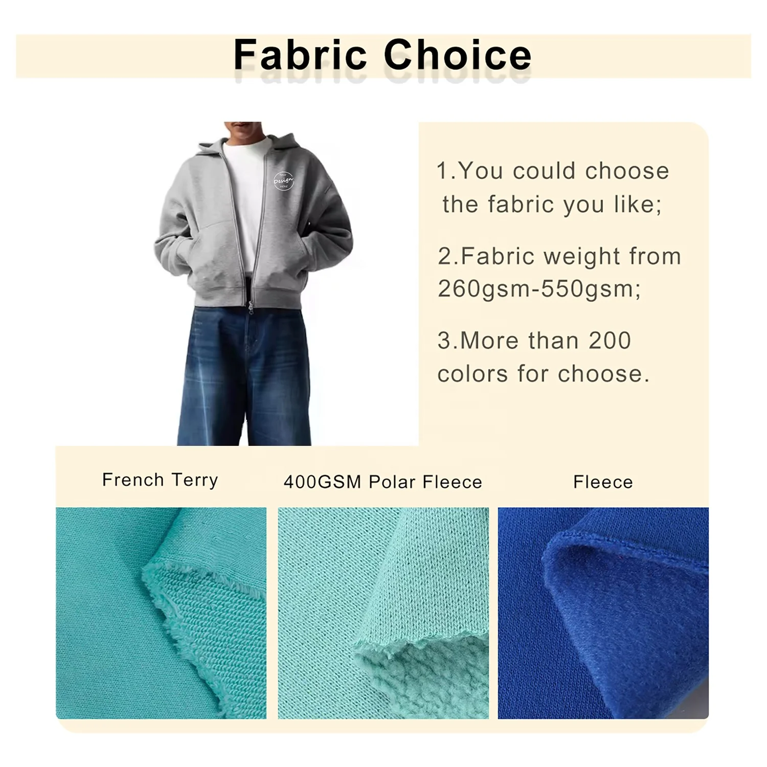 JL2425B Manufacturers 500GSM Drop Shoulder Cropped Boxy Cropped Hoodie Zip up Boxy Fit Gray Hoodie Men