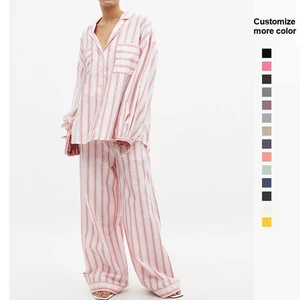 2026 Customized Home Wear New High Quality Soft Striped Shirt Loose Pants Cotton Linen Two Piece Set