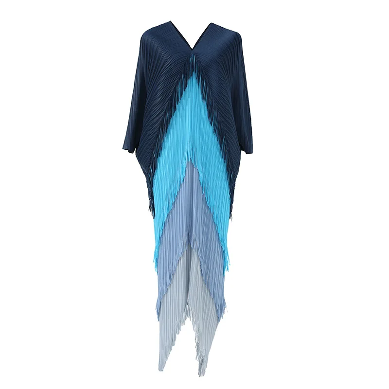 2023 New Woman Plus Size Evening Dresses Tassel Red Dress Miyake Pleated Woman Casual Dresses Summer Natural Polyester