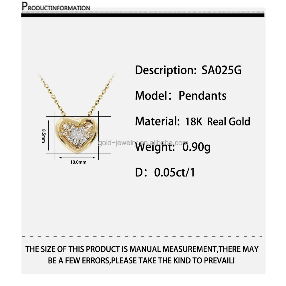 Fashion Dancing Diamond Heart Necklace Women Illusion Setting Moving  Diamond Pendant 18K Solid Gold Thin Gold Chain Necklace