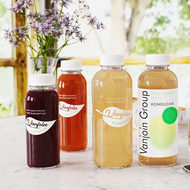 16 oz 500 ml Customized Color logo Printing Juice Tea Kombucha Glass Water Bottle with Cover