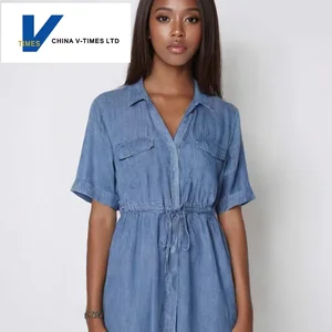 Summer New Midi-Length A-Line Dress for Women Casual Style V-Neck  Slim Waist-Small Size Short Sleeve