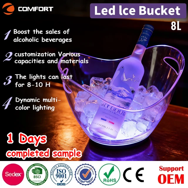 High Quality KTV Bar Party Oval Shape Led Luxury Flashing Wine Vodka Whiskey champagne Buckets Acrylic Plastic Ice Bucket