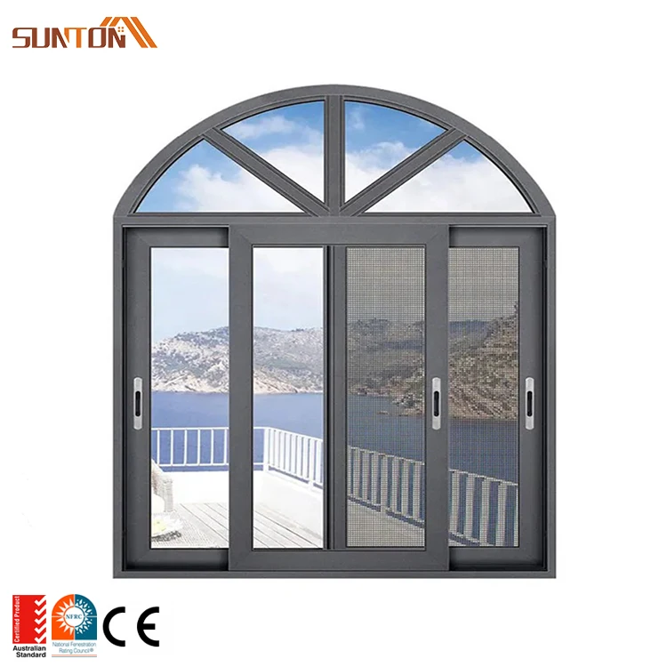 Factory Prices Custom Semi Arch Top Metal Swing windows Design Modern House Large Aluminium Frame Glass Arched Casement Window