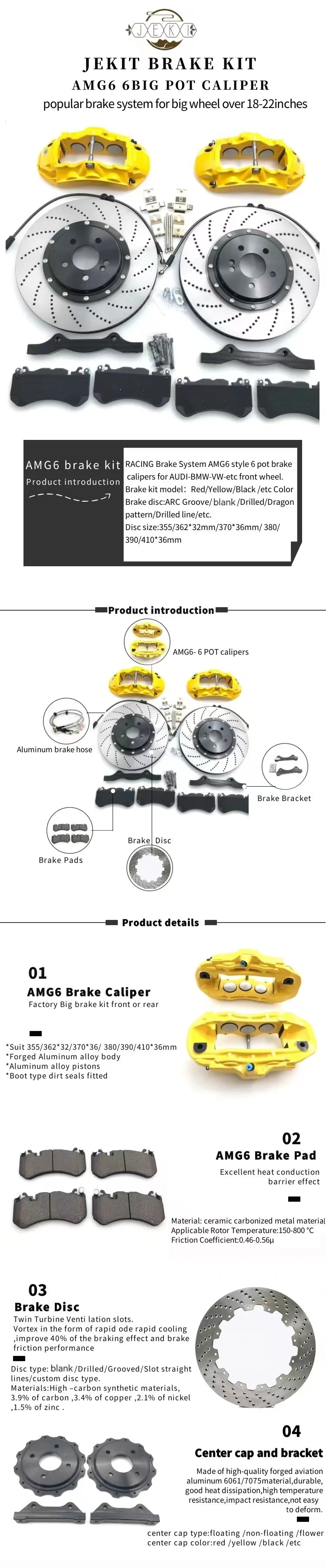 Detalle de la configuración de pinza de seis pistones