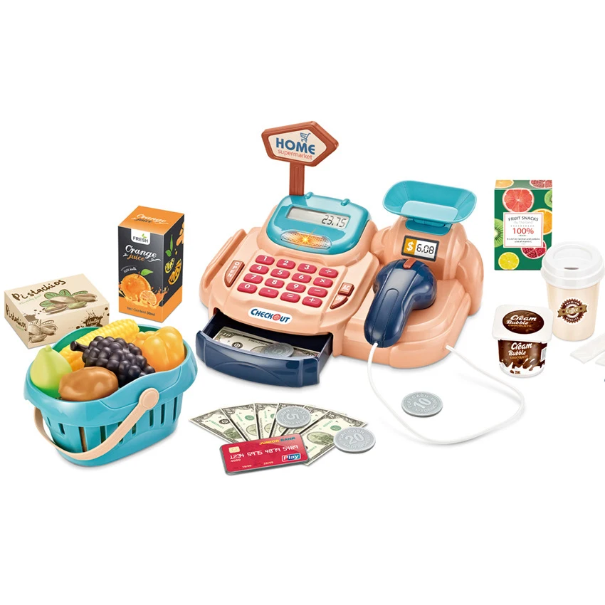 Детские обучающие игрушки пластиковые корзины для супермаркета игровой детский кассовый аппарат со звуком