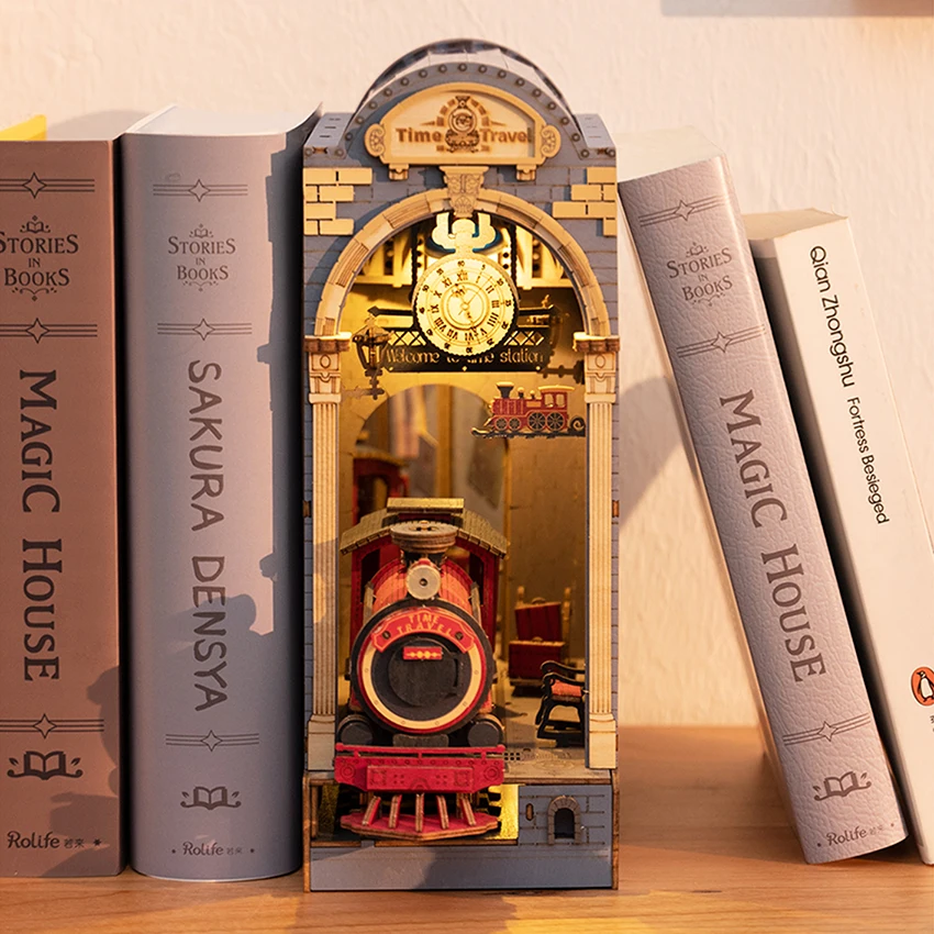 Robotime Rolife Wood Crafts Gifts Assemble Toys Bookend 3D Wooden Puzzles DIY Miniature House Book Nook