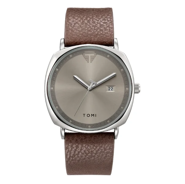 TOMI 044 Men's Quartz Watch with Genuine Leather Strap, Waterproof