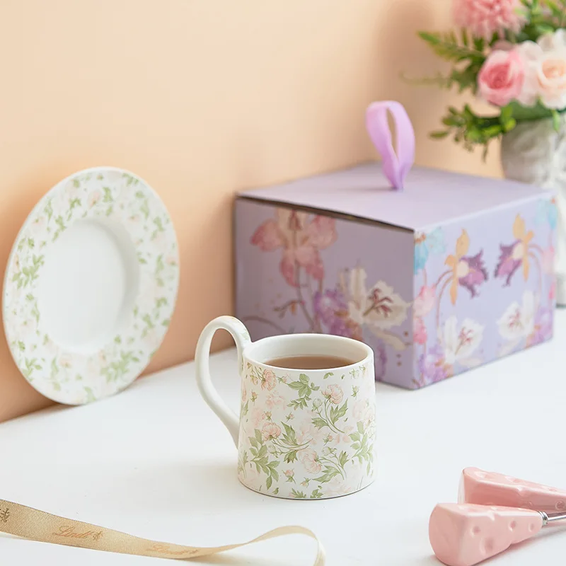 product light luxury creative flower coffee cup plate set vintage ceramic cup gift-3