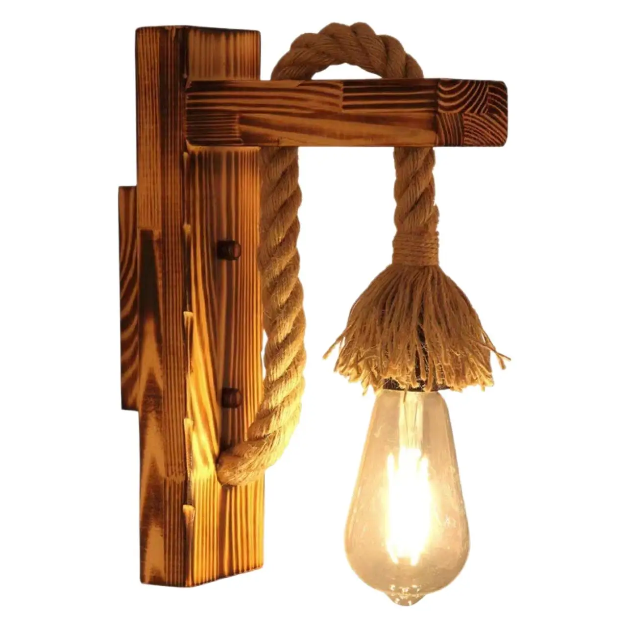 Modern Boho Wall Lamp Rattan , Boho Wall Light Fixtures With Hemp Rope Rustic Wall Lights For Living Room Wall Sconce - View #5