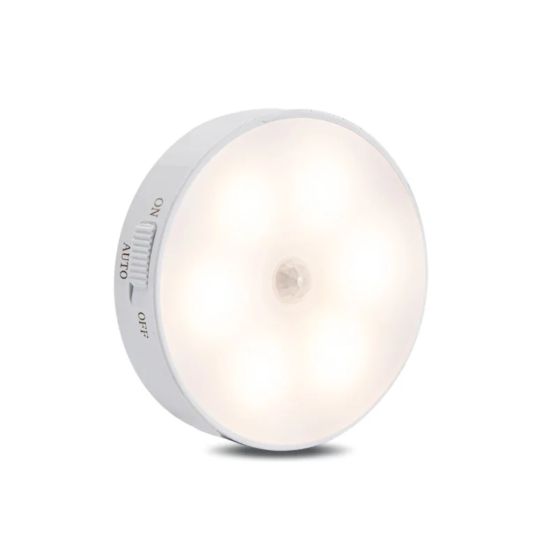 Round USB Rechargeable ON/OFF/AUTO Motion Sensor LED Light