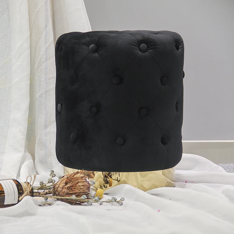 Customized Living Room Stool Velvet Round Pouf Ottoman Bedside Ottoman Space Saving Chair with Ottoman