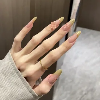 High-Grade Pure Handmade French Square Diamond Manicure Fake Nail Stickers Fruit Green Armour Wear Finger Wholesale Removable