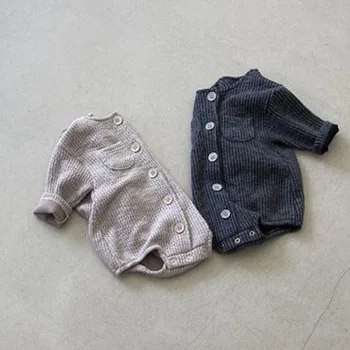 baby boy and baby girl long sleeve knitted stripe button jumpsuit romper going out rompers