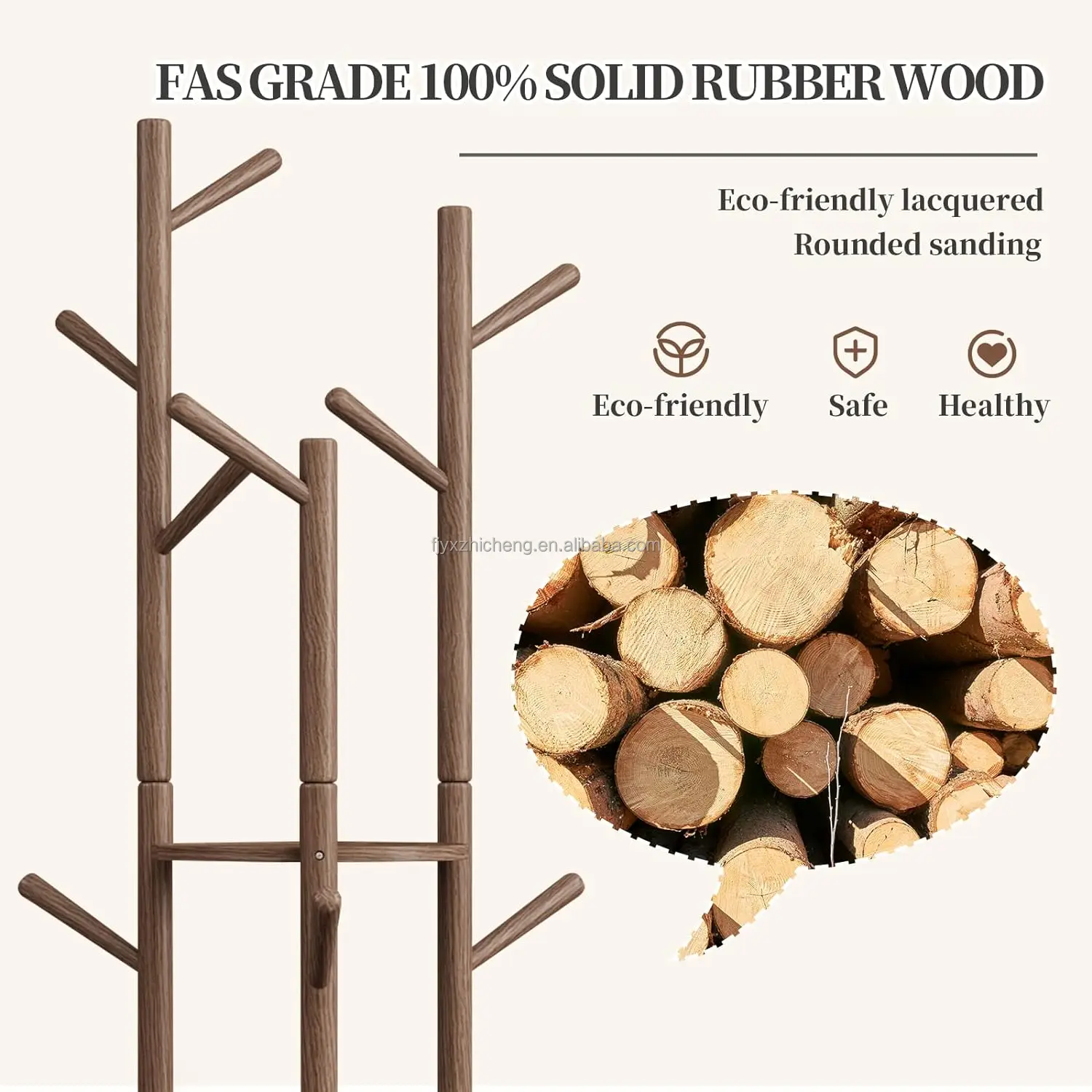 product coat rack solid wood rotary coat rack stand freestanding coat rack with 3 shelves and 9 hooks-4