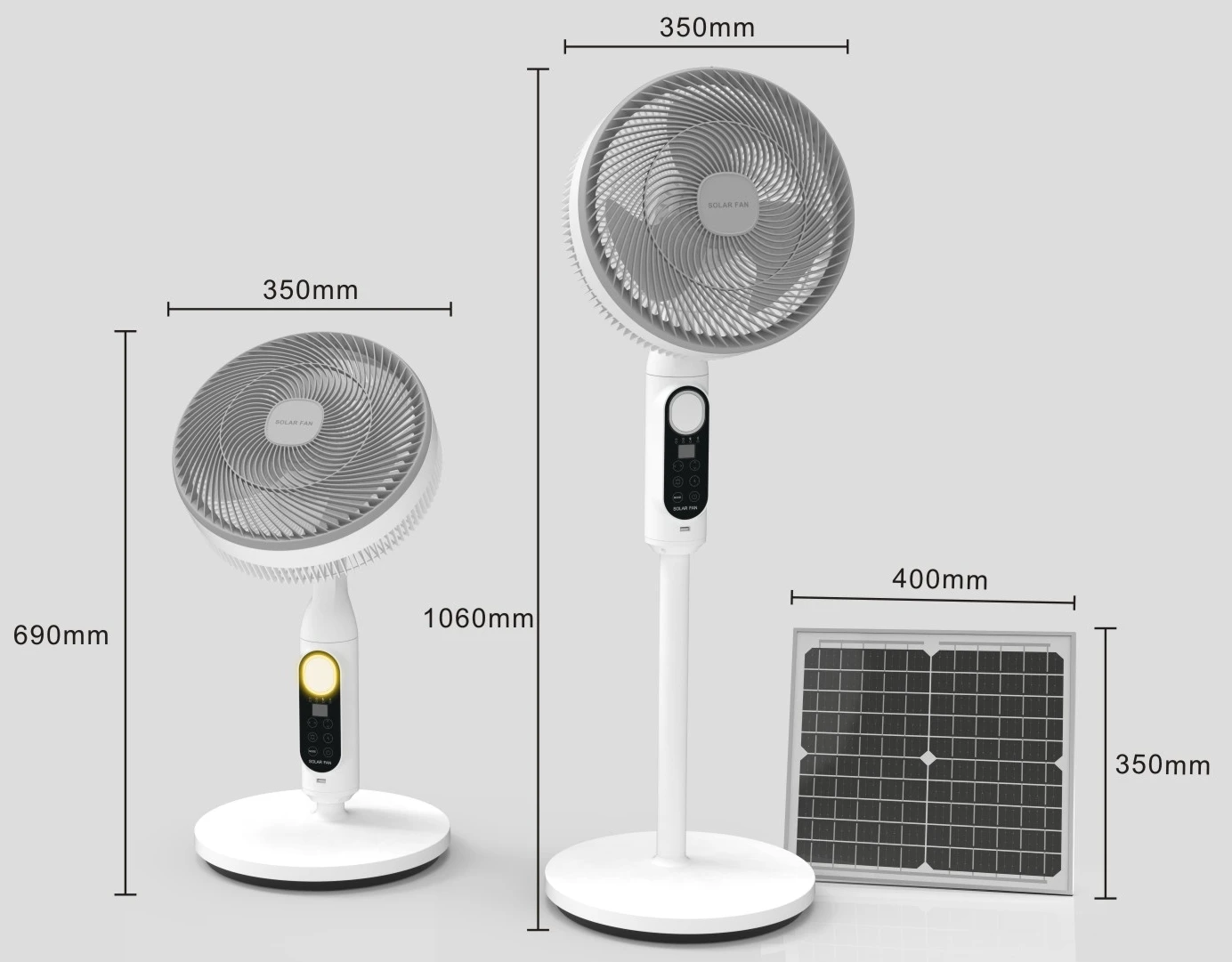 Camping Outdoor Solar Power Electric Fan USB 11Inch Rechargeable Indoor Solar Fan With Light details