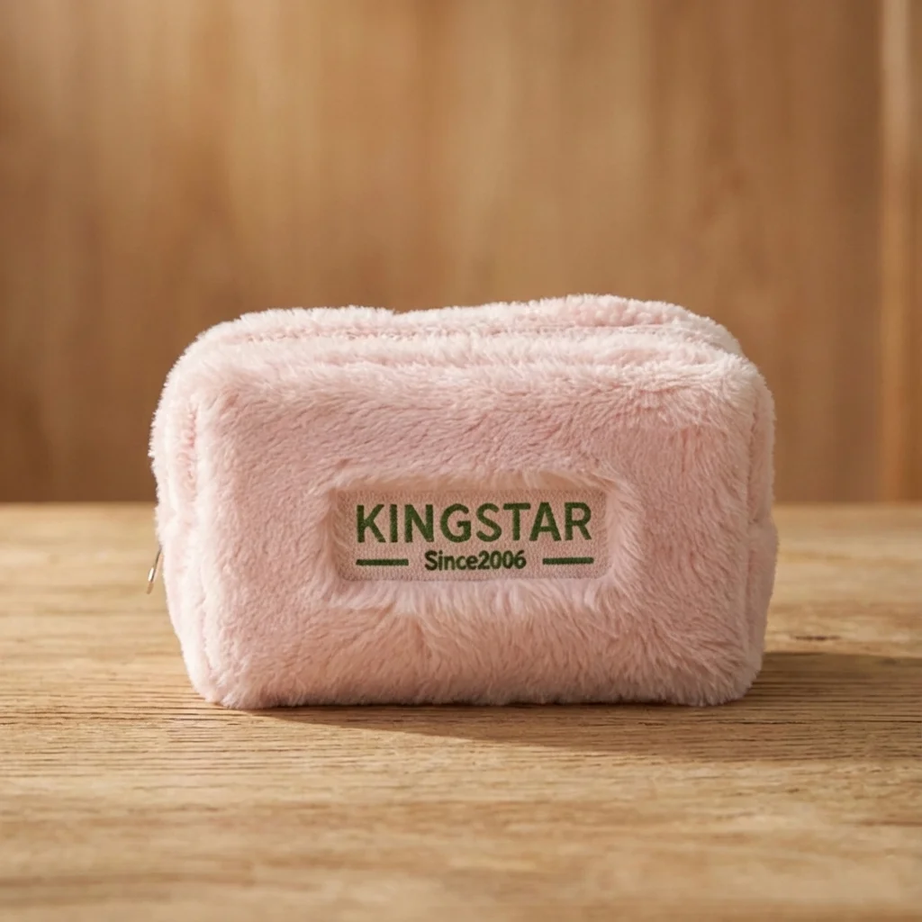 Fashion Large Capacity Cute Quilted Makeup Bag Soft Faux Fur Travel Cosmetic Organizer with Zipper Closure Letter Pattern