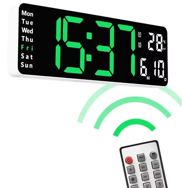 Online Shop Hot Sale 13 Inches Big Size Digital Wall Clock Remote Control Wall LED Clock With Temperature Calendar