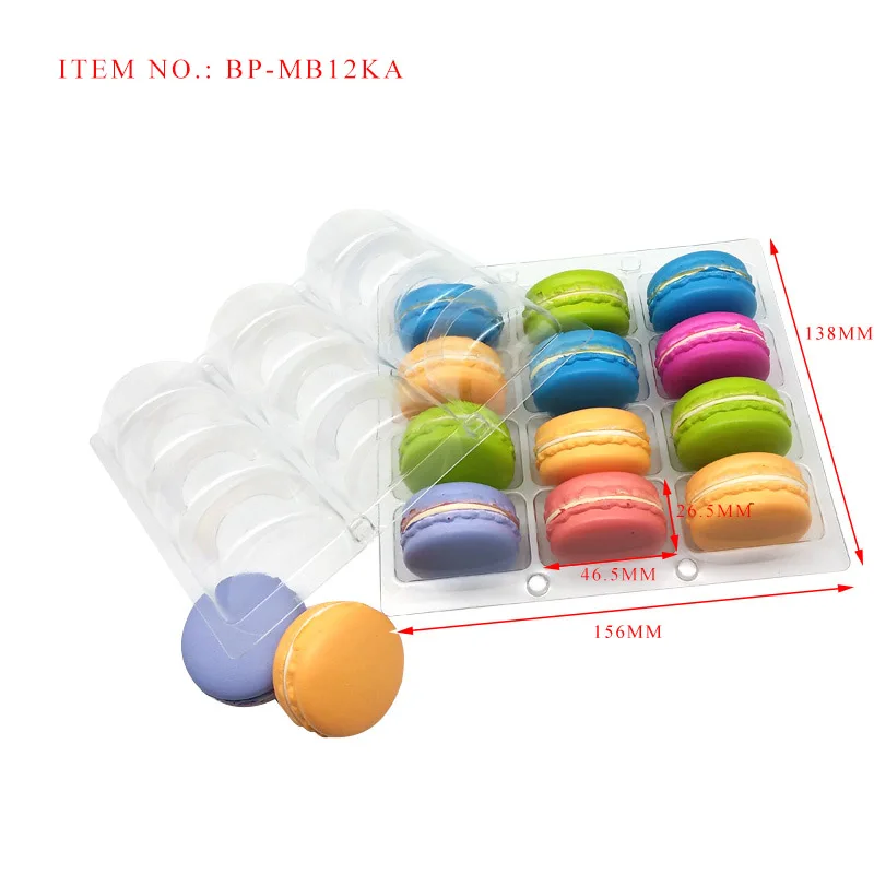 12 Macaron Plastic Clamshell Box - Recyclable & Clear PET