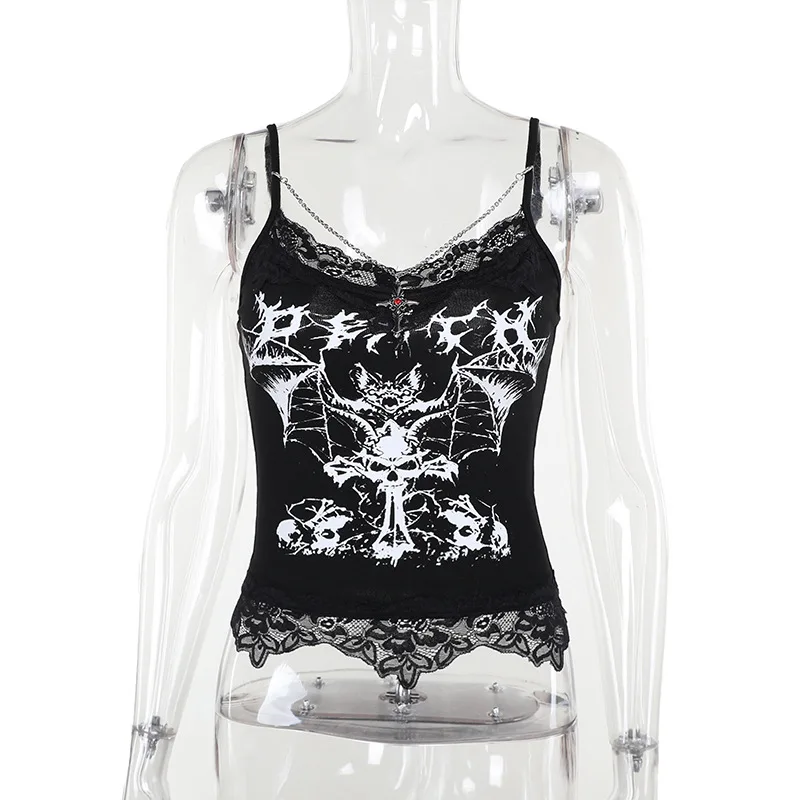 Women's Grunge Goth Buckle Tank Top - Black Sleeveless Cami With Choker & Chains, Punk Alt Y2K Style, Size Large - View #11