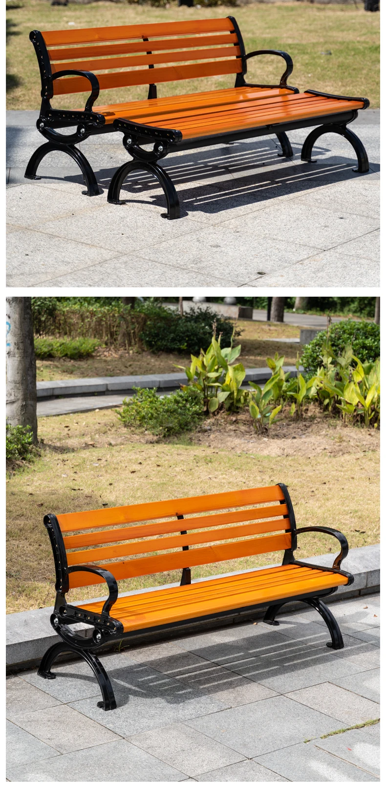 urban furniture cast iron solid wood garden bench patio bench seating manufacture