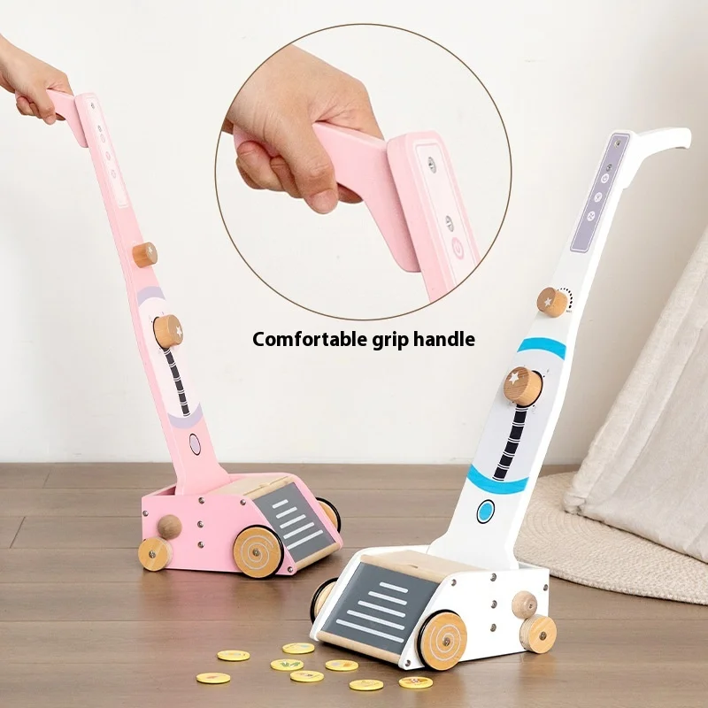 Vintage Nordic Wooden Early Education Housework Toy Children's Role Play Housekeeping Cleaner Toys Vacuum Cleaner for Boys Girls