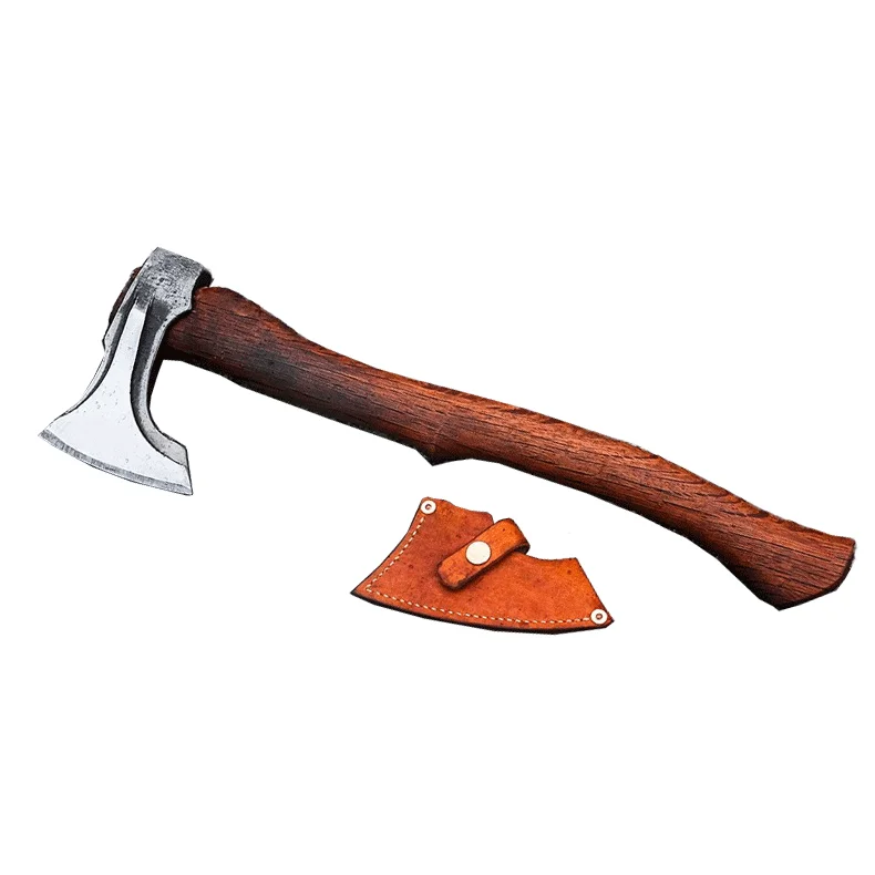 Poshland AX-7000 Hache Viking en acier au carbone forgé avec tige en bois de rose, hache de camping barbu Viking