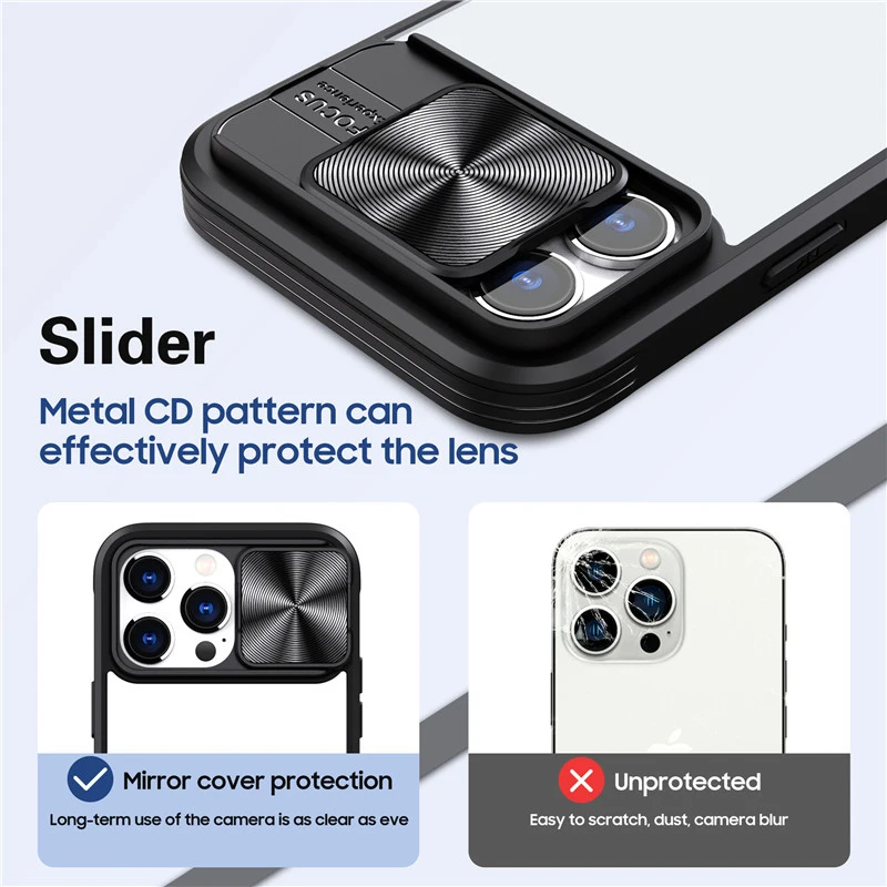 Double Side Cover Protective 2 in 1 Shockproof TPU PC Transparent Push Camera Window Mobile Phone Case for iPhone 14 13 12 11