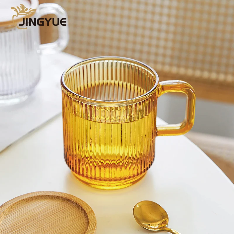 Wholesale Colored Drinking Glass Cups - Ribbed Amber Mugs