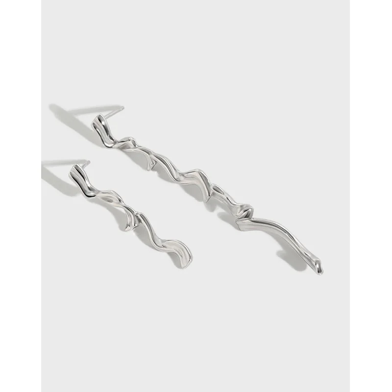 Korean Version InsS925 Pure Silver Niche Design Minimalist and Versatile Asymmetrical S-shaped Texture Earrings for Women
