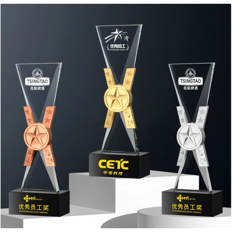 shining crystal crafts gold plated trophy with black crystal base metal trophy k9 crystal glass awards souvenir gift-40