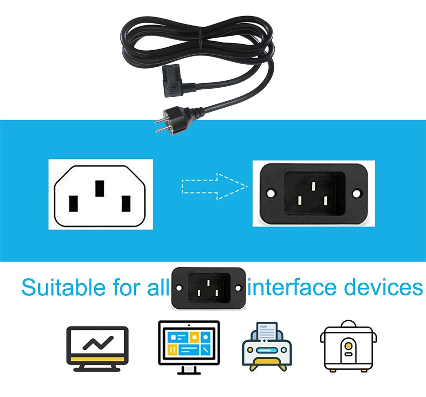 EU Power Cord 2m 3m 5m 10m Euro Plug IEC C13 Power Adapter Cable for Desktop PC Monitor Printer TV Projector