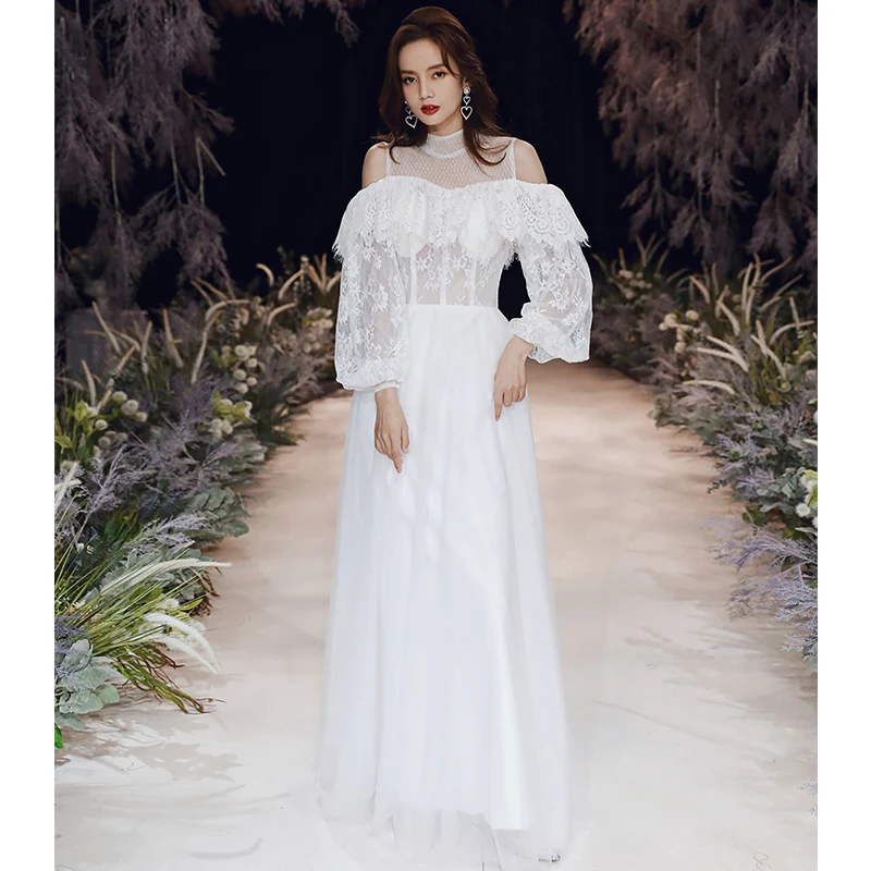 Vestido de novia Vintage Victoriano de encaje con cuentas, novia