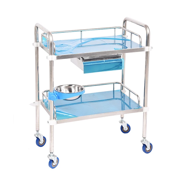 Customized Color Movable Stainless Steel Instrument Trolley for Hospital Metal Medical Cart with Silent Castors