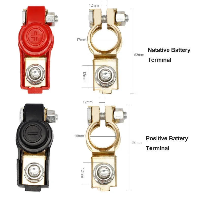 thumbnail image 2 of Pair Wired Battery Cable Head And Clamps – Copper, Rubber Insulated, Italy Made 2 of 6