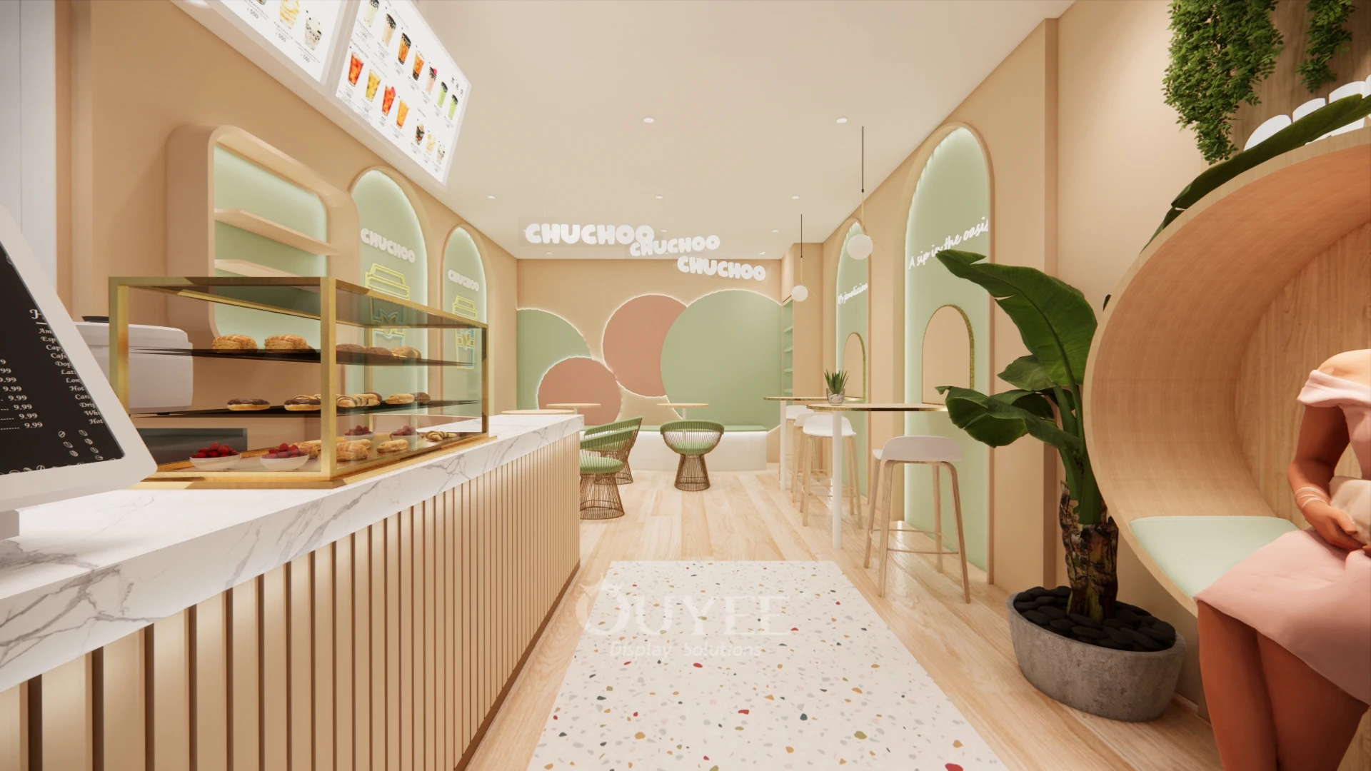 Customized Wooden Milk Tea Counter Showcase Decor Bubble Tea Shop Bar