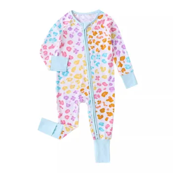 2025 New Style Bamboo Fiber Baby Jumpsuit Colorful Leopard Print One-Piece Zipper Soft Breathable Baby Romper