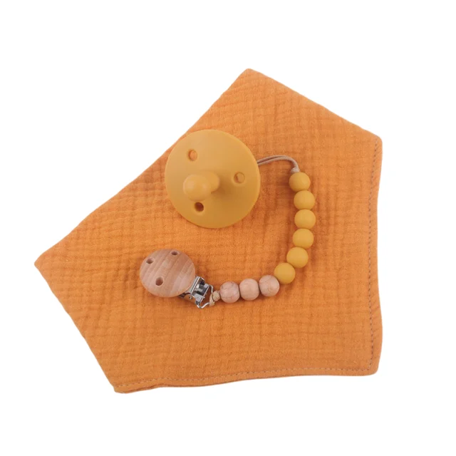 3pcs/set New baby pure cotton gauze lace bib baby pacifiers soft saliva towel creative baby bites silicone pacifier chains