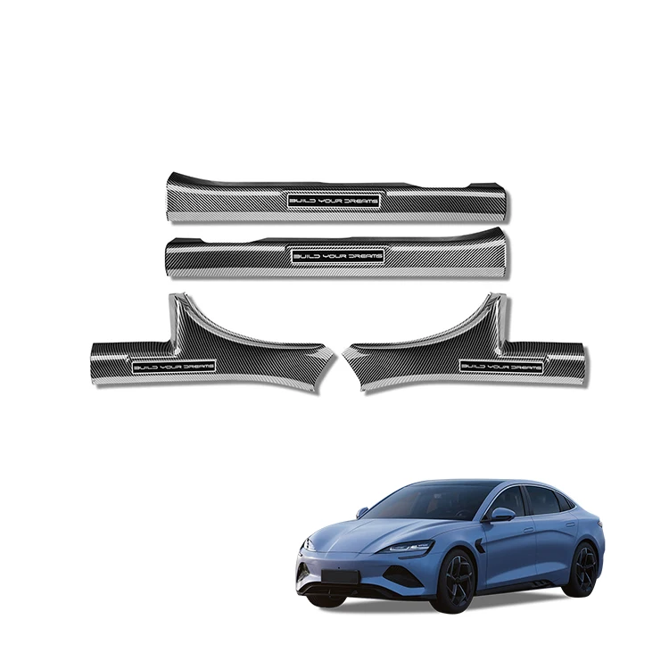 Car Threshold Plate ABS Carbon Fiber Pattern Inner Door Sill Scuff Plate Door Sill Scuff Plate Cover Trim For BYD Seal