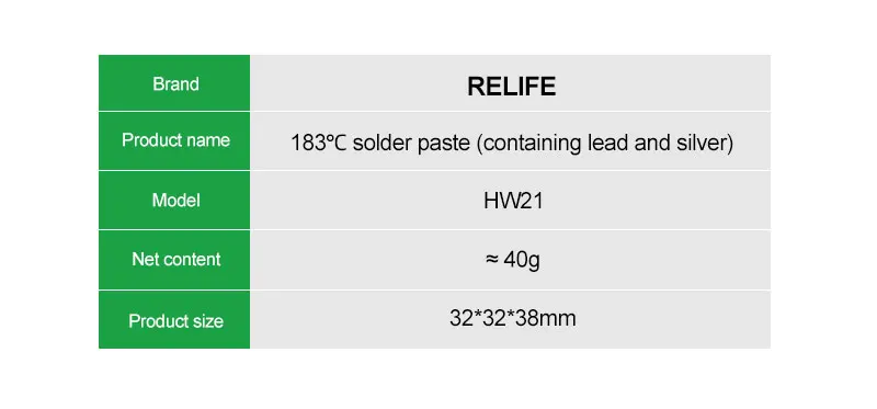 RELIFE HW21 Pâte à souder 183 ℃ (contenant du plomb et de l'argent)