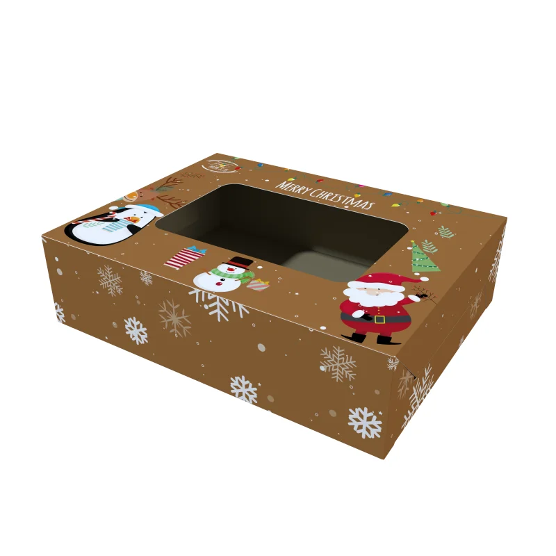 Free Design Affordable Food Grade Popular Christmas Themed Paper Boxes Chocolate Snacks Candy Cups Cake Boxes With Window