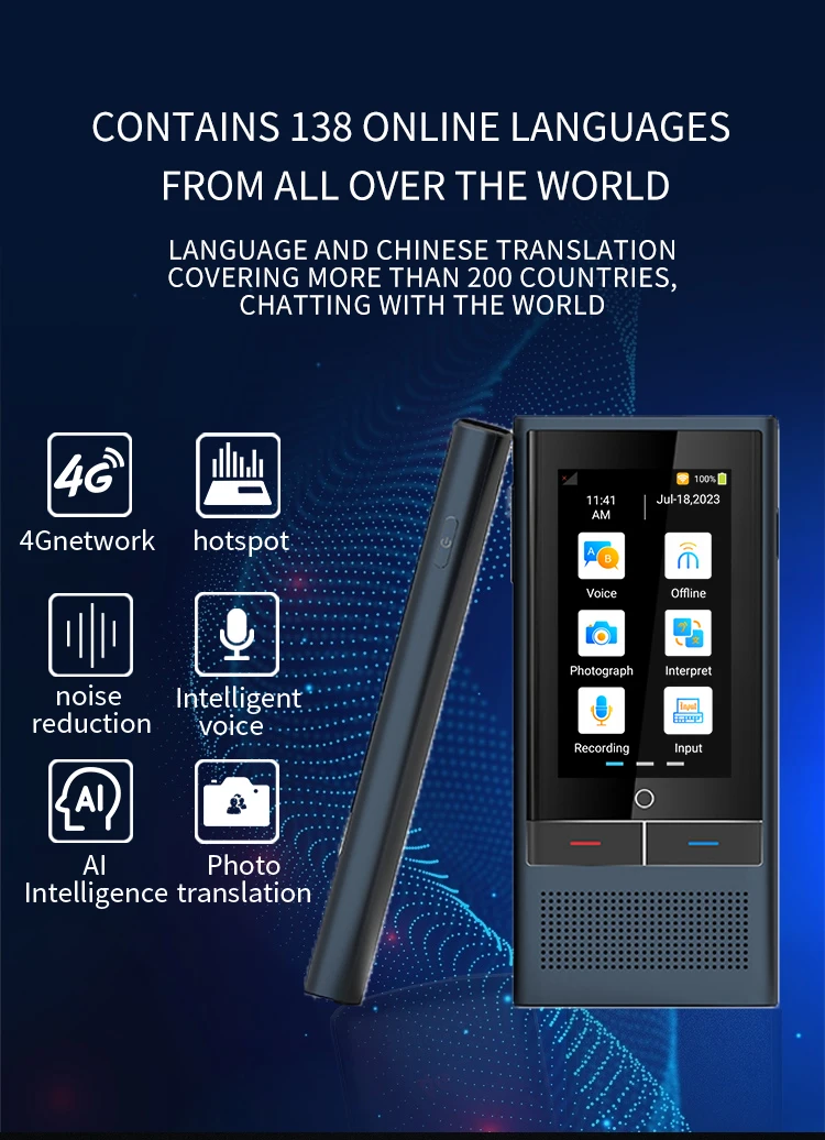 Portable AI Voice 138 Languages Mini Translator Intelligent Pocket Device for Travel Study Business