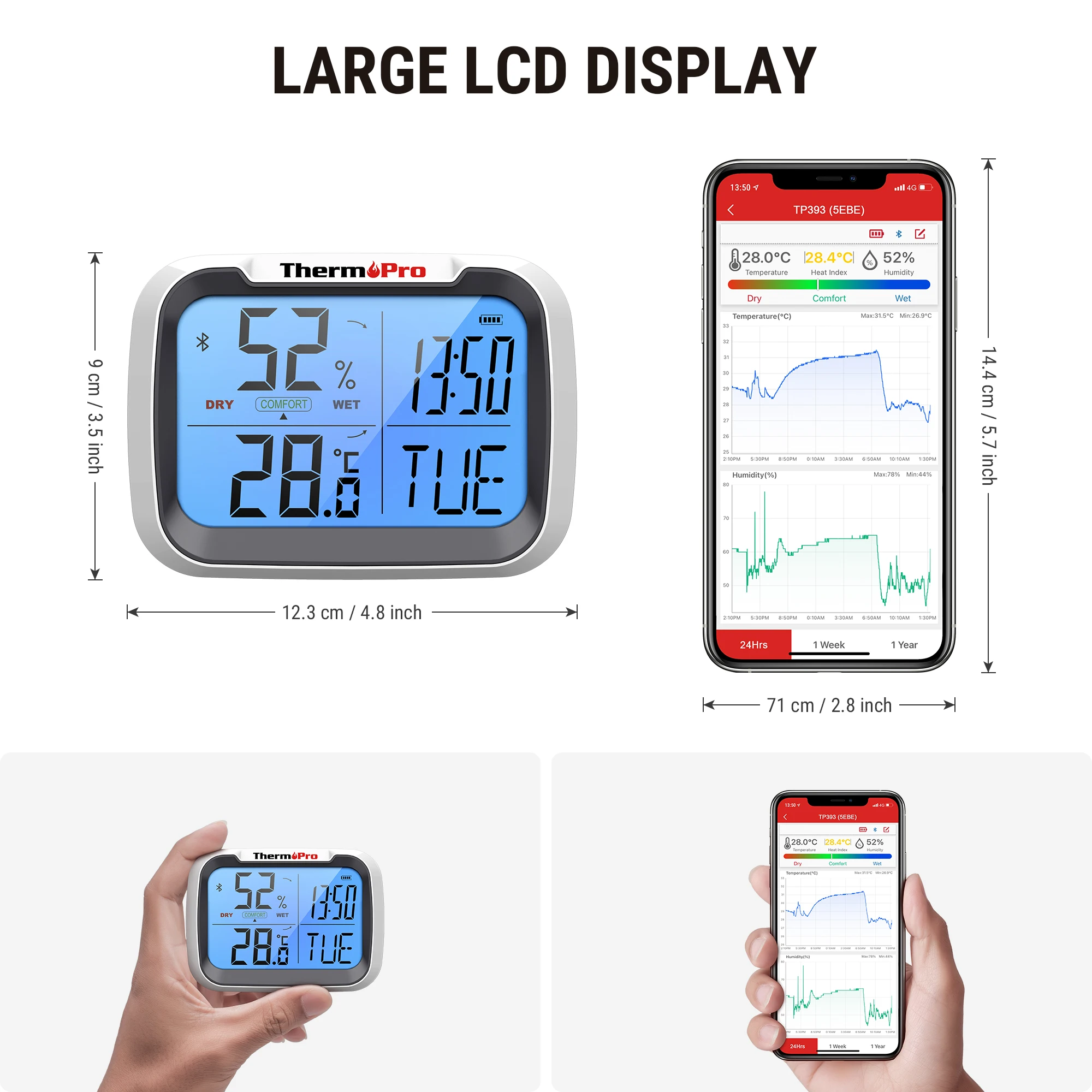 ThermoPro TP393B Smart Wireless Digital Warehouse Thermometer Hygrometer With Alert