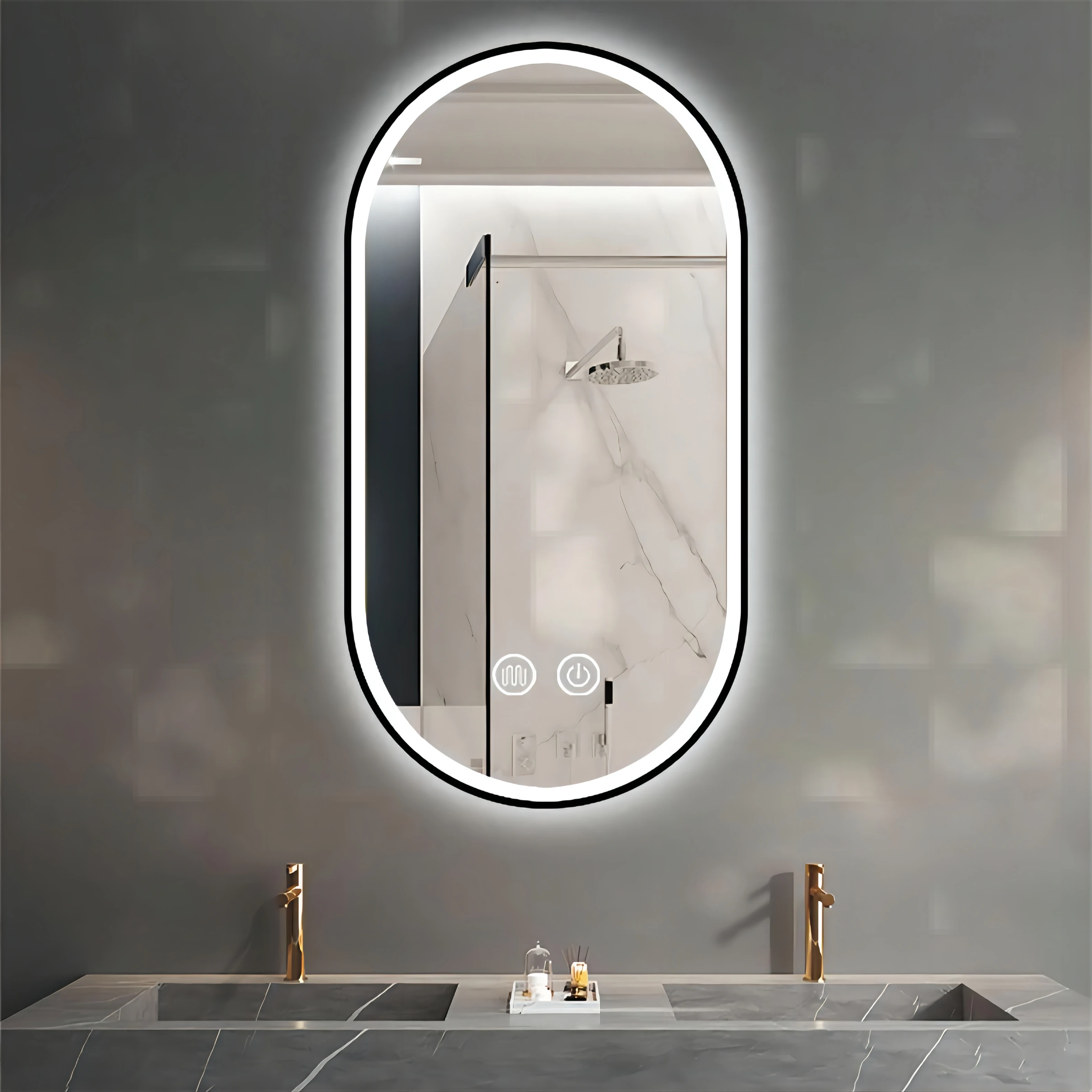Battery Led Light Bathroom Mirror Aluminum Alloy Frame Apartment Hotel Project Smart Vanity Mirror with bluetooth