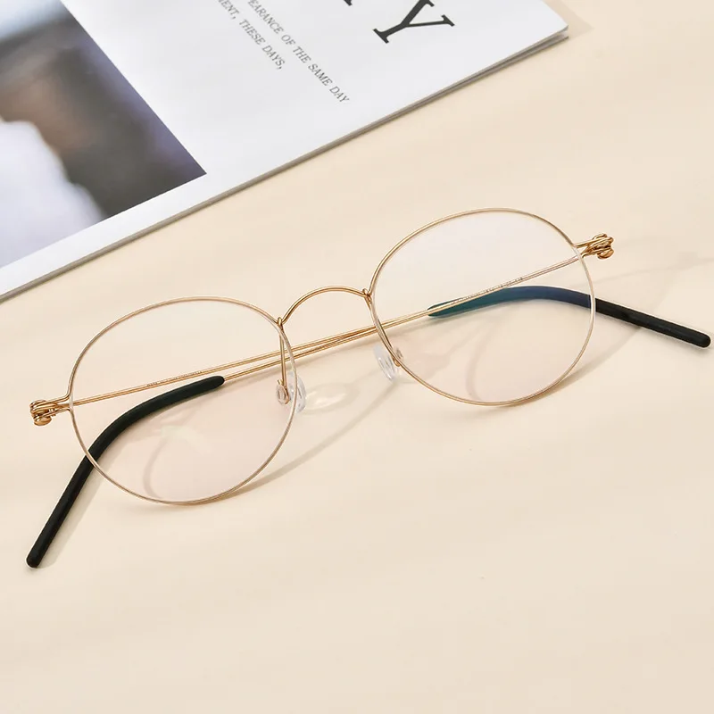 Manual Screwless B Titanium Glasses Frame IP Plating Korea Hot Sale Round Pure Titanium Myopia Glasses